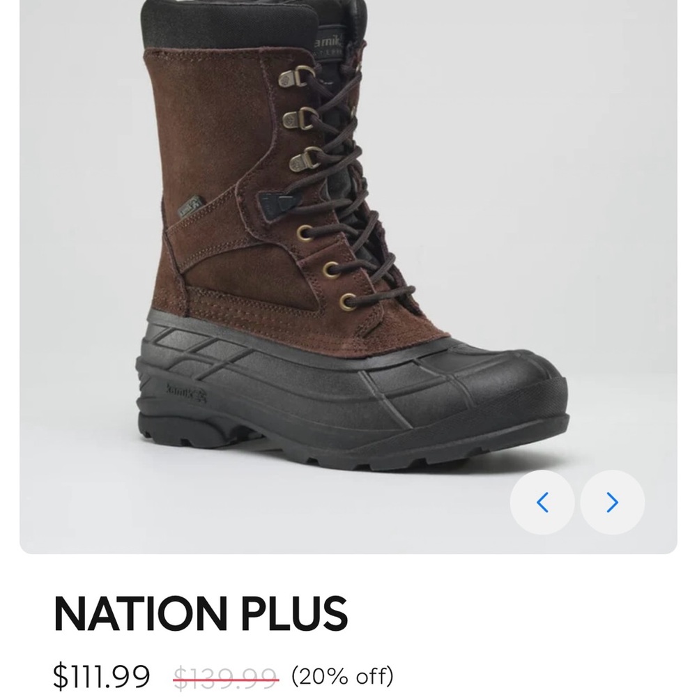 Kamik “Nation Plus” Men’s Waterproof snow boot size 8 - BRAND NEW with tags